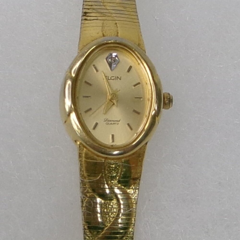 Vintage‎ Elgin Diamond Gold-Plated Embossed Ladies Wristwatch